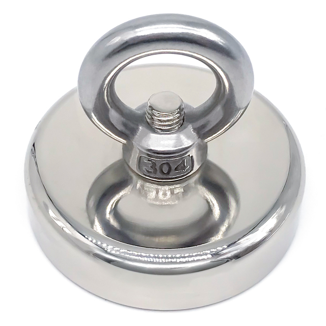 Nam châm câu cá Neodymium tròn một mặt bằng thép không gỉ Eyenut